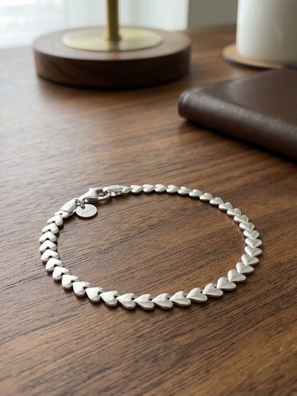 Heart Link Tennis Bracelet 925 Sterling Silver Italian Flat Hearts Chain